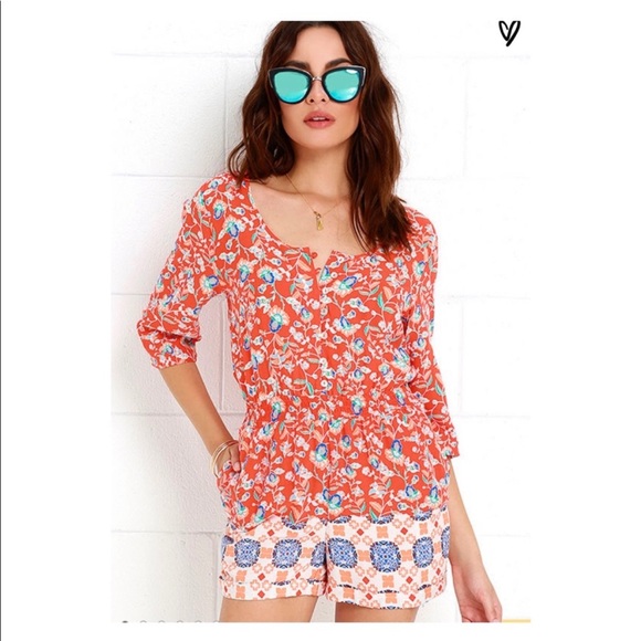 MINKPINK Pants - MINKPINK Neighborhood Orange Floral Print Romper M